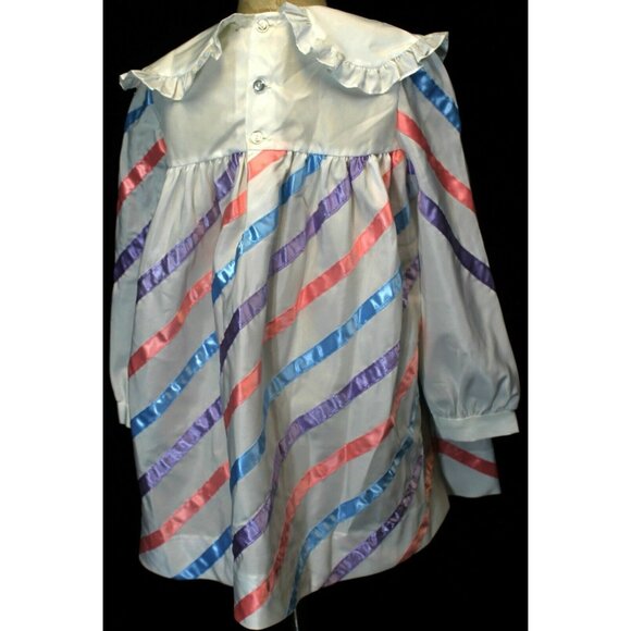 VTG 80s Rare Editions Girls Dress sz 6 White Multicolored Striped Long Sleeve - Picture 6 of 11